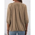 thumbnail image 3 of Langwyqu Women's Crew Neck T Shirt Half Sleeve 3/4 Sleeve Pleated Basic Tops, 3 of 3
