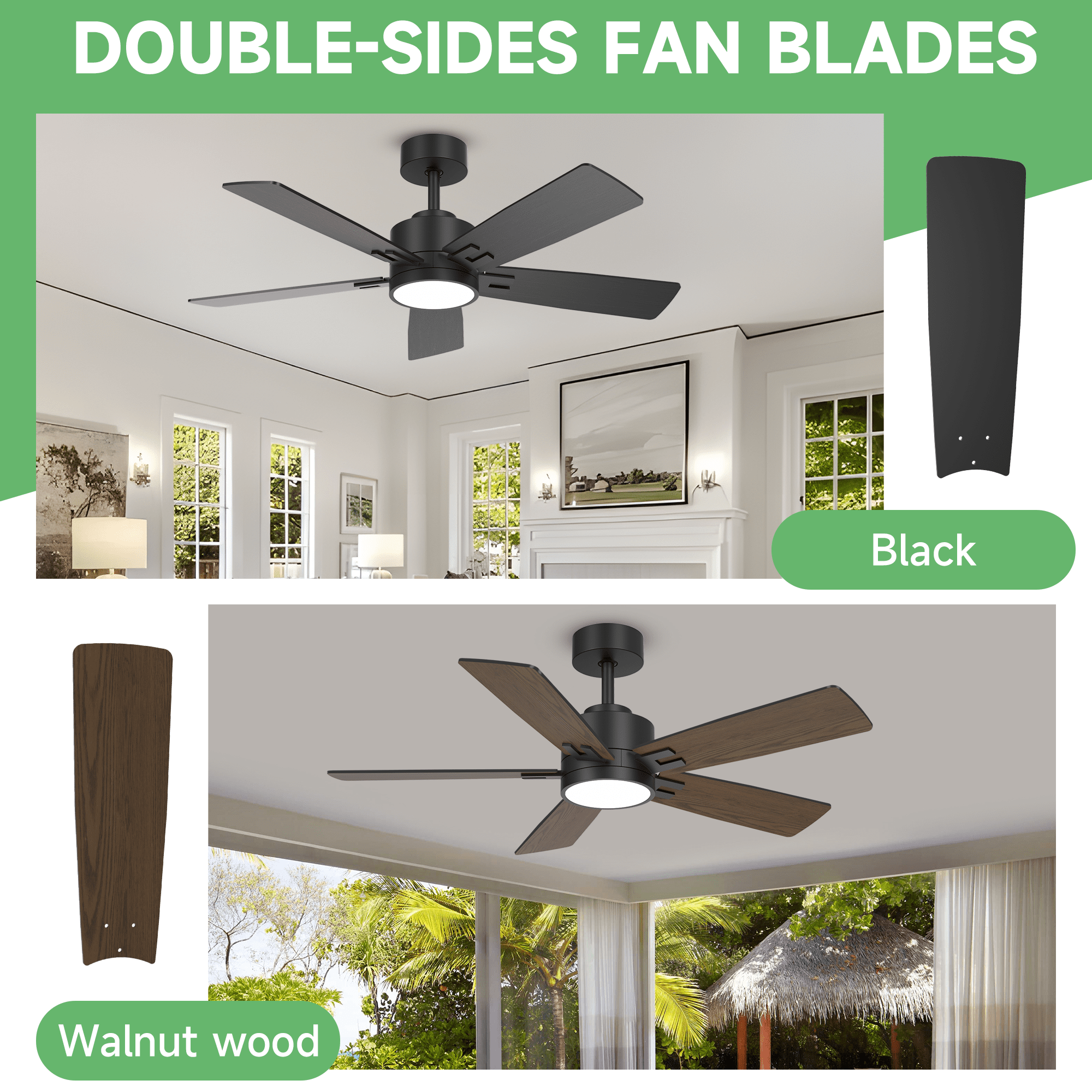42 inch Smart Ceiling Fan with Light, Alexa/Tuya App Control, Indoor Outdoor Dual Finish 5 Blades Modern Farmhouse Small Fan for Bedroom Kitchen