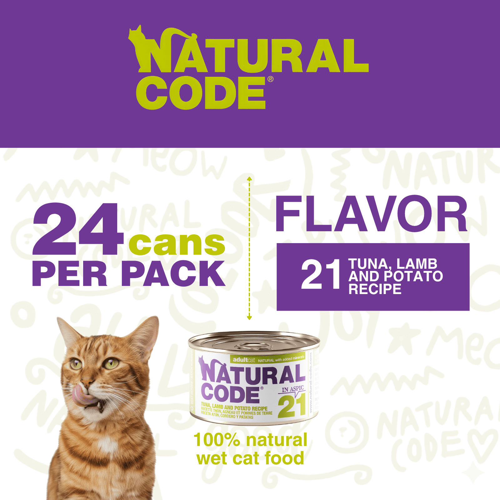 Natural Code - Wet Cat Food, Limited Ingredient Cat Food, High-Protein, Non-GMO, No Artificial Additives, Made In Italy, Tuna, Lamb & Potato in Aspic for Adult Cats, 24 Pack of 3oz Cans