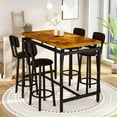 thumbnail image 5 of AWQM Bar Table Set, Industrial Counter Height Pub Table with 4 Chairs, 5 Pieces Kitchen Dining Table Set, PU Upholstered Stools with Backrest, Rustic Brown, 5 of 7