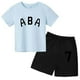 thumbnail image 3 of Ropa de bebé con estampado de letras para niños y adolescentes, conjunto de camiseta y pantalones cortos de verano de 2 piezas, conjunto informal de manga corta para niños y niñas, 3 of 5