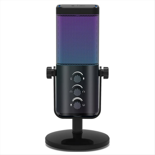 Micrófono USB para Juegos, Micrófono de Condensador RGB con Cancelación de Ruido para Streaming, Grabación, ASMR y Video, Color Negro.