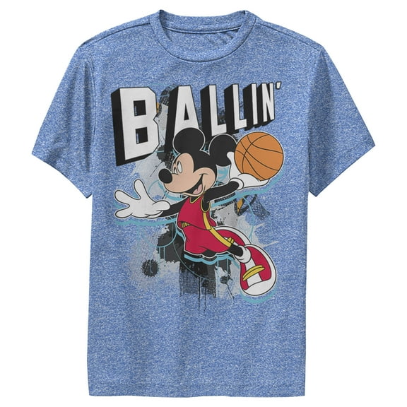Boy's Mickey & Friends Mickey Mouse Ballin'  Performance Graphic Tee Royal Blue Heather Small