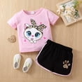 thumbnail image 4 of Laipiong Girls Two Piece Outfits Cute Big Eyed Cat Print Summer Casual Top And Shorts For Toddlers And Kids Red 4-5, 4 of 9
