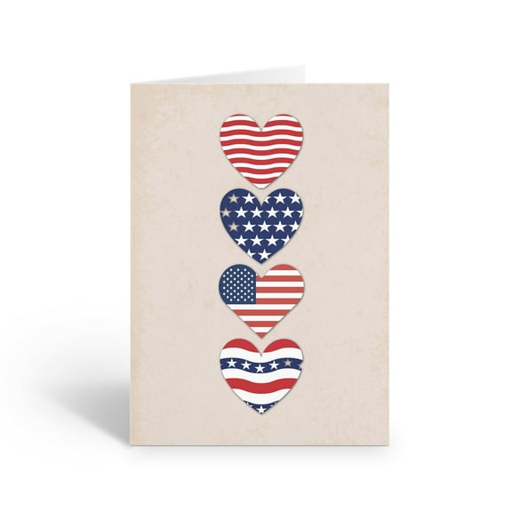 Stonehouse Collection Patriotic Hearts Note Cards with Envelopes, 12 Pack, Blank