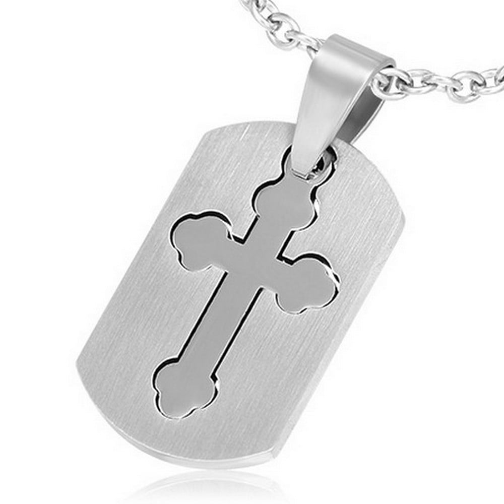 Maronite Cross Pendant Necklace - Engraved Stainless Steel, 24" Chain, Religious Jewelry Gift