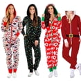 thumbnail image 2 of Pijamas de Navidad Onesis para mujer, una pieza con capucha, patrón de Papá Noel, ropa de dormir acogedora para adultos, monos, ropa de casa, Otoño Invierno, nuevos de abrigo, 2 of 4