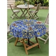 thumbnail image 3 of Outdoor Tablecloth with Umbrella Hole and Zipper, Vintage Boho Round Table Cloth 60 Inch Waterproof Tablecloth, Middle Century Bohemia Style Patchwork Blue Picnic Table Cover for Patio Camping, 3 of 7