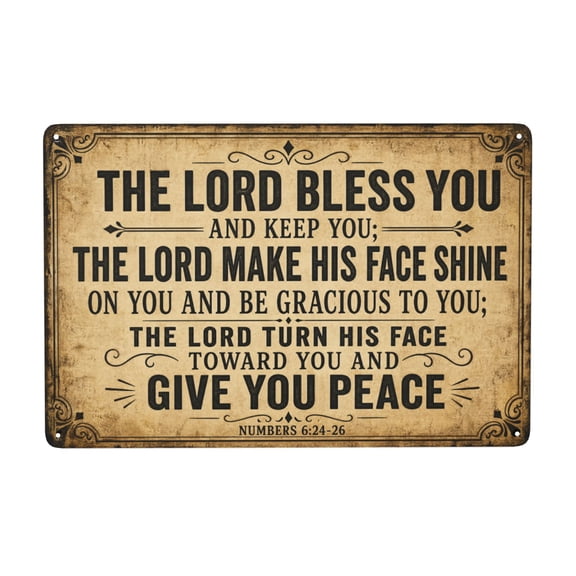 Metal Wall Decor Sign 8x12 Inch, Vintage Religious Bible Verse Wall Plaque Featuring The Lord Bless You And Keep You Numbers 6:24-26 Design, Rustic Inspirational Christian Home Dec