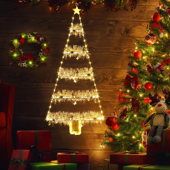 Christmas Decorations Lights, 2.65ft LED Ladder Lights, Warm White Christmas Wall Window Hanging Lights, Battery Operated DIY Xmas Decorative Lights for Indoor Outdoor, Garden, Home Decor