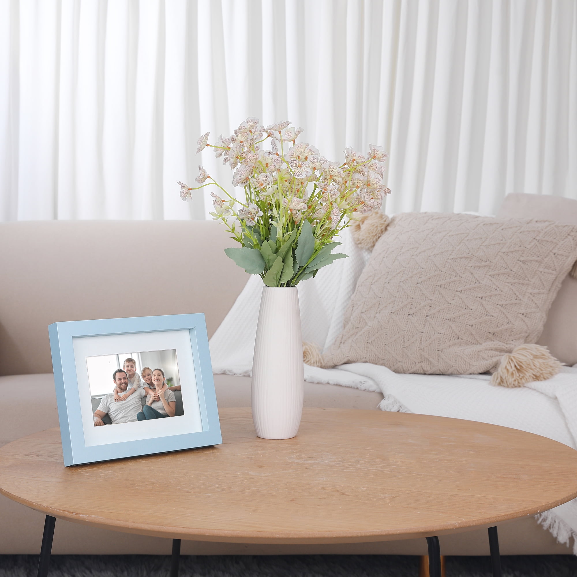 Unique Bargains Picture Frame Rustic Texture Frame Distressed Farmhouse Light Blue -3Pcs 5x7