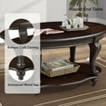 thumbnail image 3 of 42" Oval Coffee Table with Storage Shelf, 2-Tier Solid Wood Cocktail Tea Table, Traditional Retro Center Table for Living Room, Bearing 400LBS, Espresso, 3 of 7