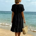 thumbnail image 5 of Qulqfy Summer Dresses for Women Cotton Linen Scoop Neck Plus Size Midi Dress Short Sleeve Black Casual Ruffle Button Vacation Sundress L, 5 of 7