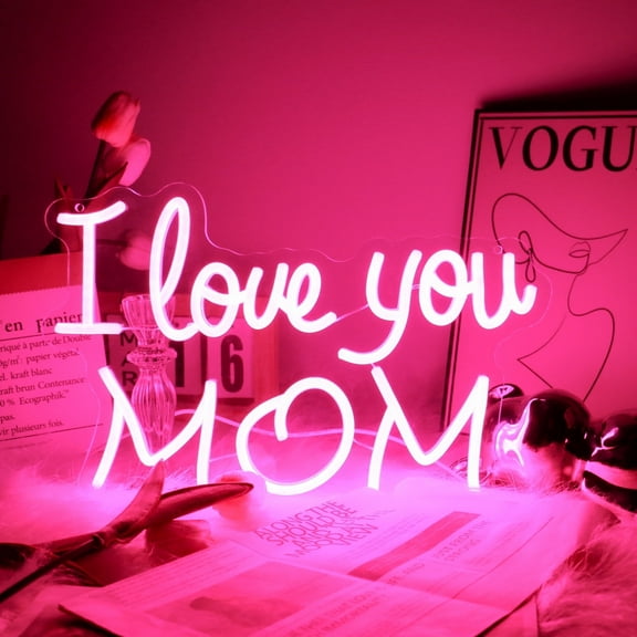 Y YUNHSOM I Love You Mom Neon Signs LED Neon Light, 15 * 9.8 inches USB Operated,Festival Decoration Wall Decoration,Mother's Day Gift
