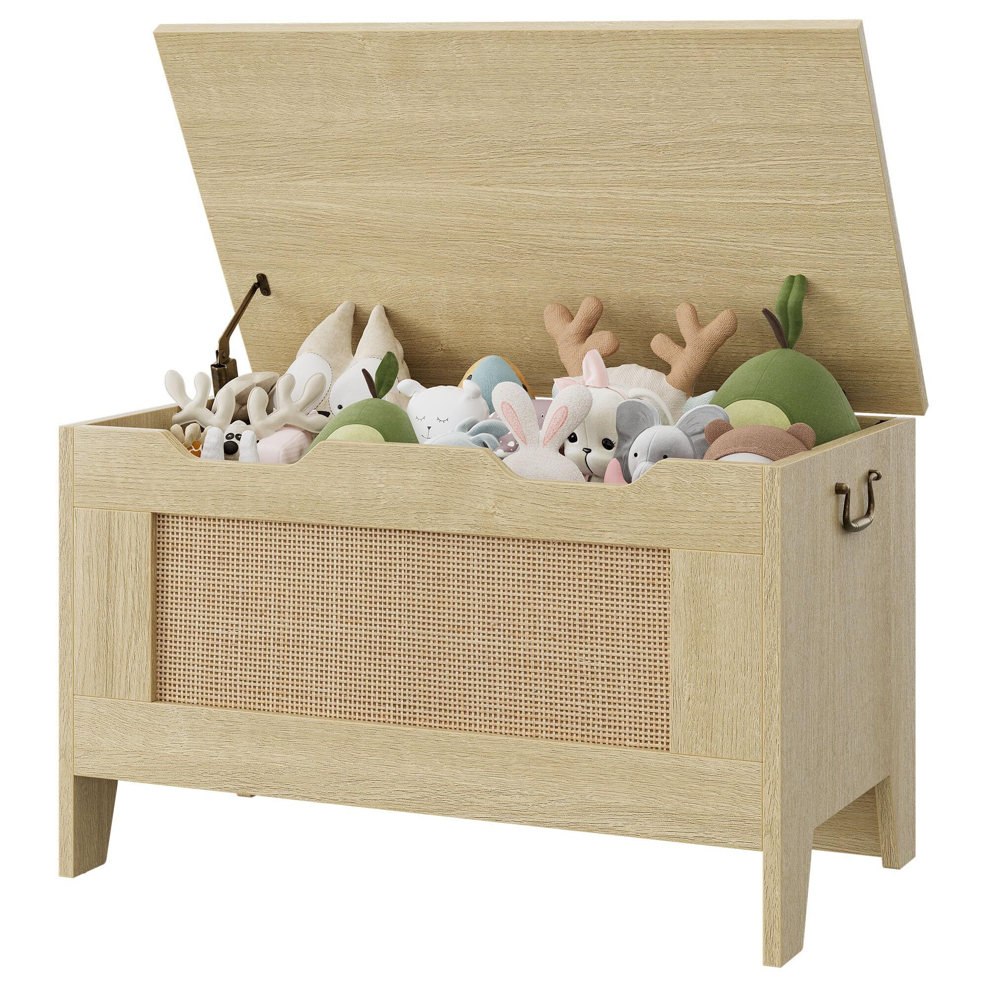 Storage Bench with Safety Hinge, Wood Large Toy Box, Storage Trunk for Entryway, Living Room, Bedroom