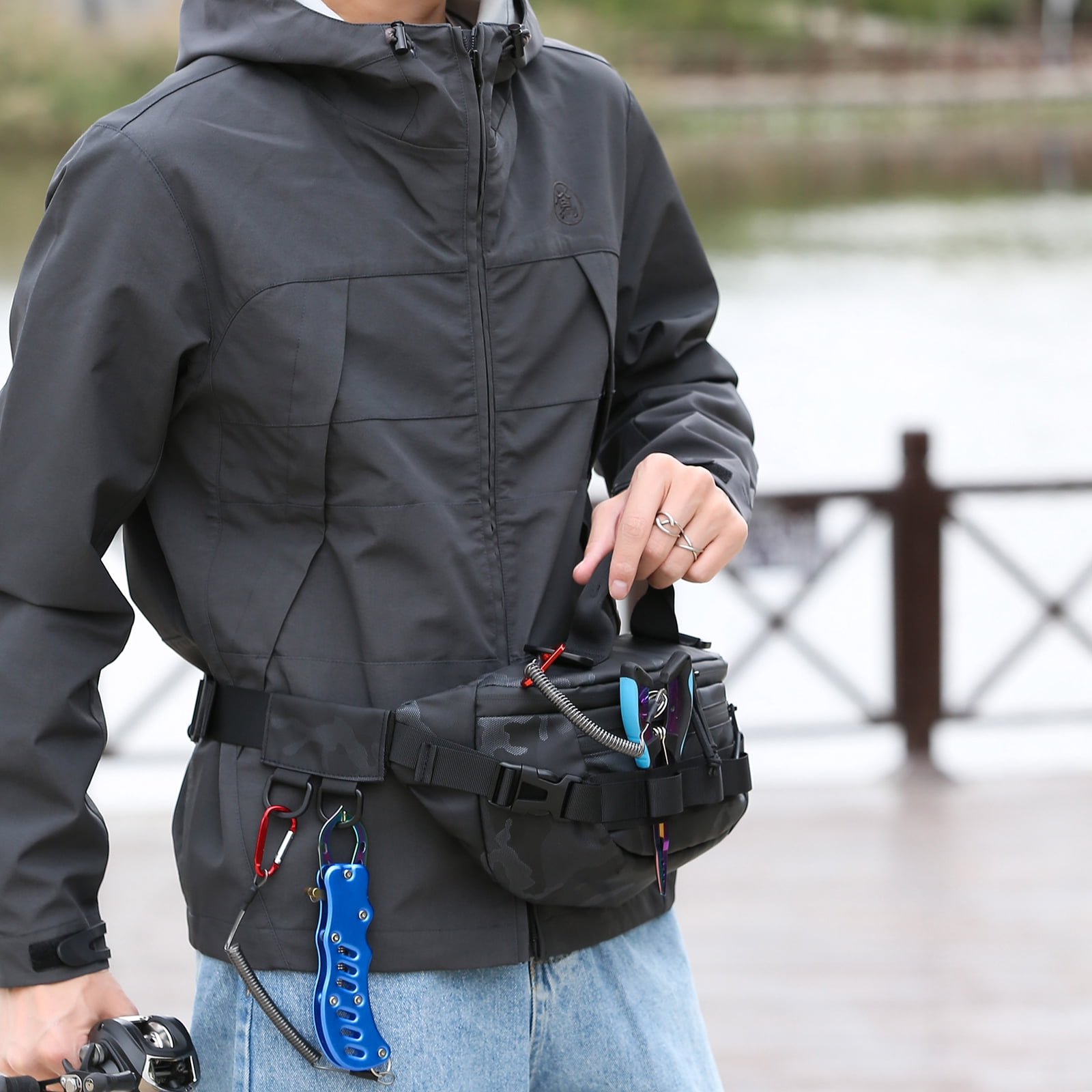 SIX DEER Waterproof Fishing Waist Pack, Tactical Sling Crossbody Bag with Fishing Tool Organizer, Multi-Purpose Water-Resistant Fanny Pack for Fishing, Hiking and Everyday Carry