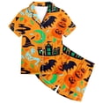 thumbnail image 4 of Weebloom Halloween Kids Pajamas Little Girls Cute Pumpkin Pajamas Set Soft Printed Kids Short Sleeve Button Down Shirt And Shorts Sleepwear Nightwear Pjs Loungewear Orange 6-7 Years, 4 of 4