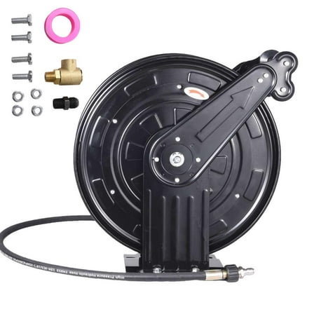 WZTO Retractable Air Hose Reel with Swivel Bracket 3/8" x 50 ft Hybrid Hose, Ceiling/Wall Mounted Heavy Duty Industrial Air Compressor Hose Reel, 4000 PSI, 50ft