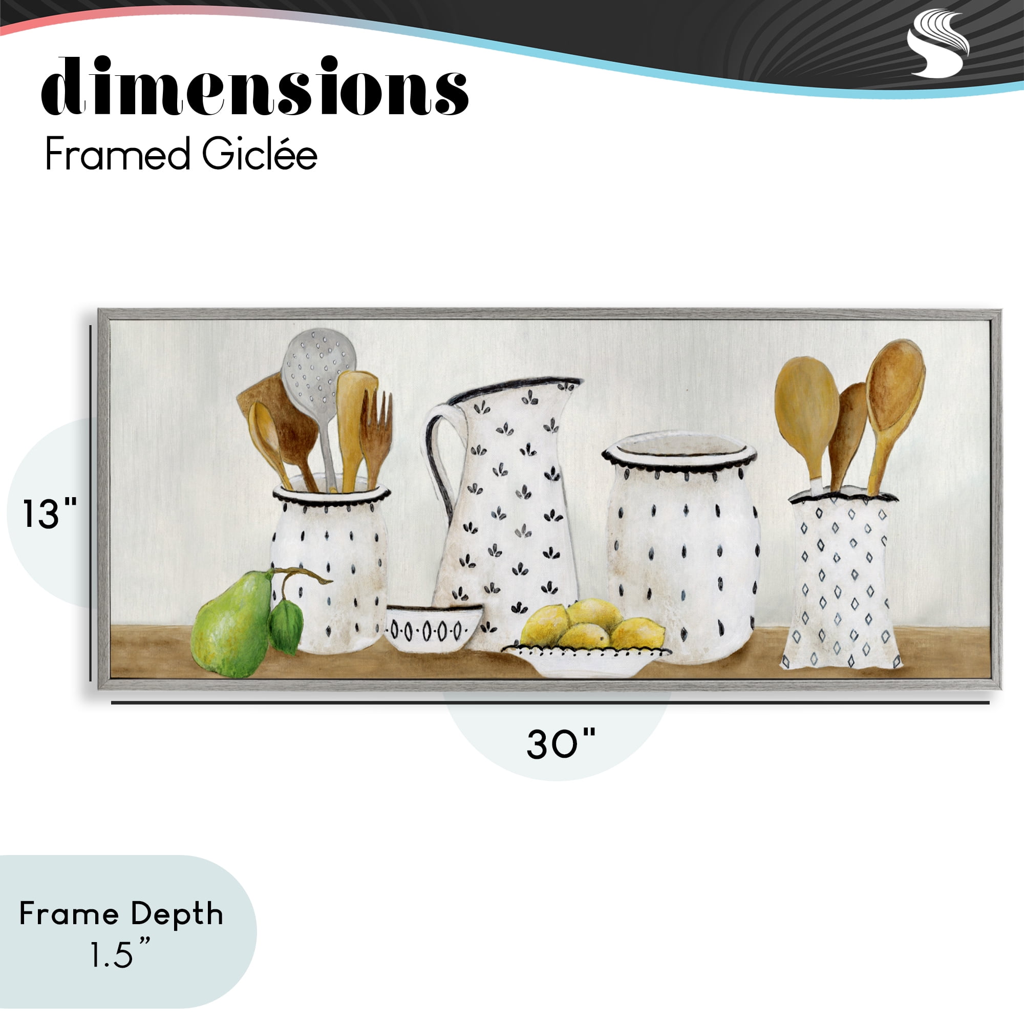 Stupell Industries Kitchen Jugs & Utensils Gray Framed Giclee Art, design by Janet Tava