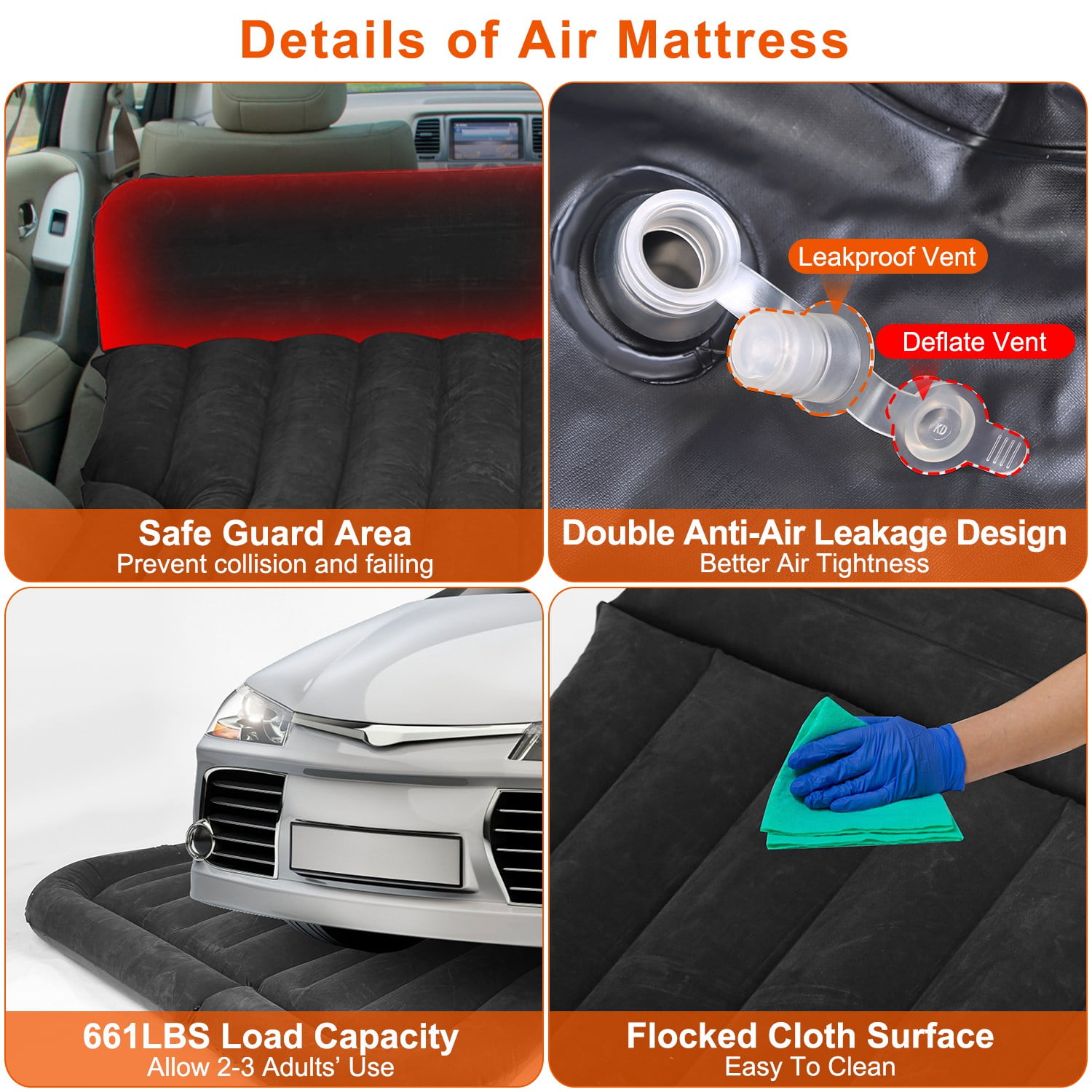iMounTEK SUV Air Mattress Upgraded Flocking and Extra Thick Car Sleeping Bed for SUV Back Seat with Pillow Air Pump Storage Bag