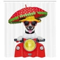 thumbnail image 3 of Ambesonne Animal Shower Curtain, Dog Driving a Motorcycle, 69"Wx75"L, Red, 3 of 3