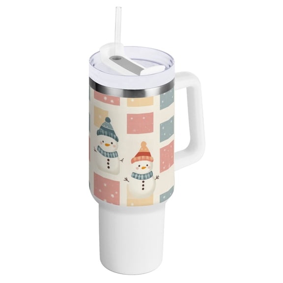 40 oz Tumbler with Handle and Straw Lid Snowman and Block Insulated Vacuum Water Bottle Stainless Steel Travel Cup