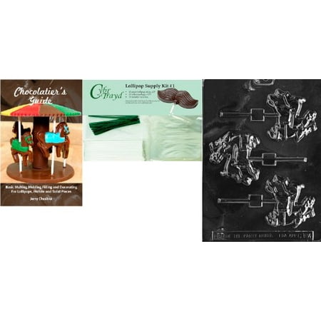 - Cybrtrayd 45stK25GRBk-C184 Reindeer Lolly Chocolate Mold with Chocolatier's Bundle of 25 Lollipop Sticks, 25 Cello Bags, 25 Green Twist Ties and Chocolatier's Guide