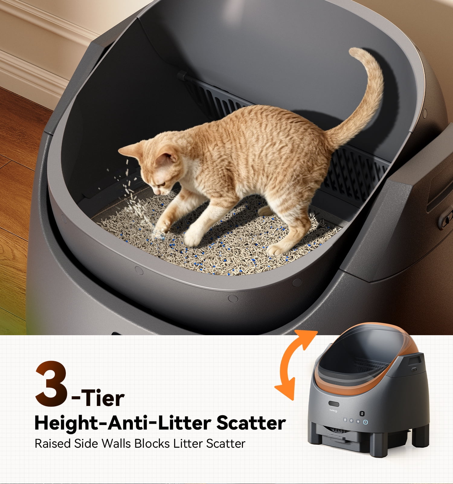 FeelNeedy Self Cleaning Cat Litter Box, Open-Top Smart Automatic Litter Box with App Control, Odor Control, Safety Sensors, Includes Mat and Waste Bags, for Multiple Cats