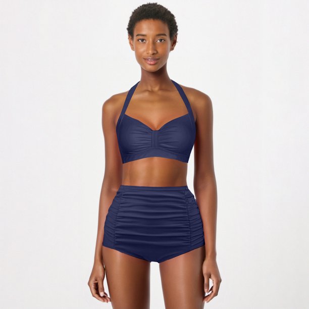 Bikini Mujer Traje de Baño Conjunto de Bikini Push Up Sexy Para Mujer, Traje de Baño de Dos Piezas de Cintura Alta, Tankini Con Estampado Fruncido Retro, Para Playa, Piscina y Fiesta 1828