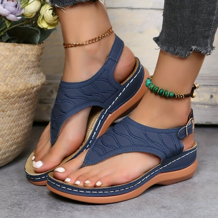 

Solid Color Ankle Buckle Strap Slingback Open Toe Shoes Casual Retro Shoes Women s Thone Wedge Sandals