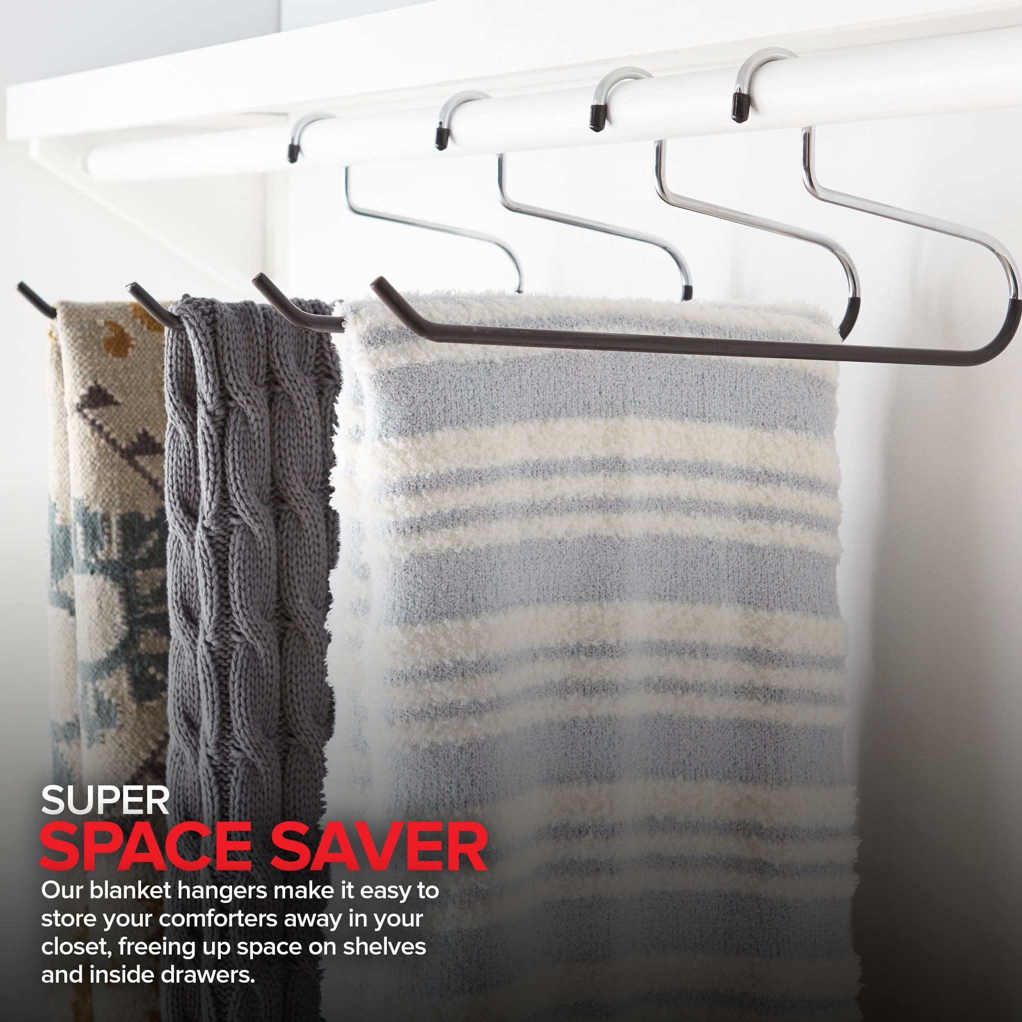 Blanket Hangers (12 Pack) - Stainless Steel Quilt Hangers with Vinyl Non-Slip Coating - Holds Up to 40 Lbs - Heavy Duty Hangers for Closet Storage, Comforters, Bedding, Towels, Rugs - Stock Your Home