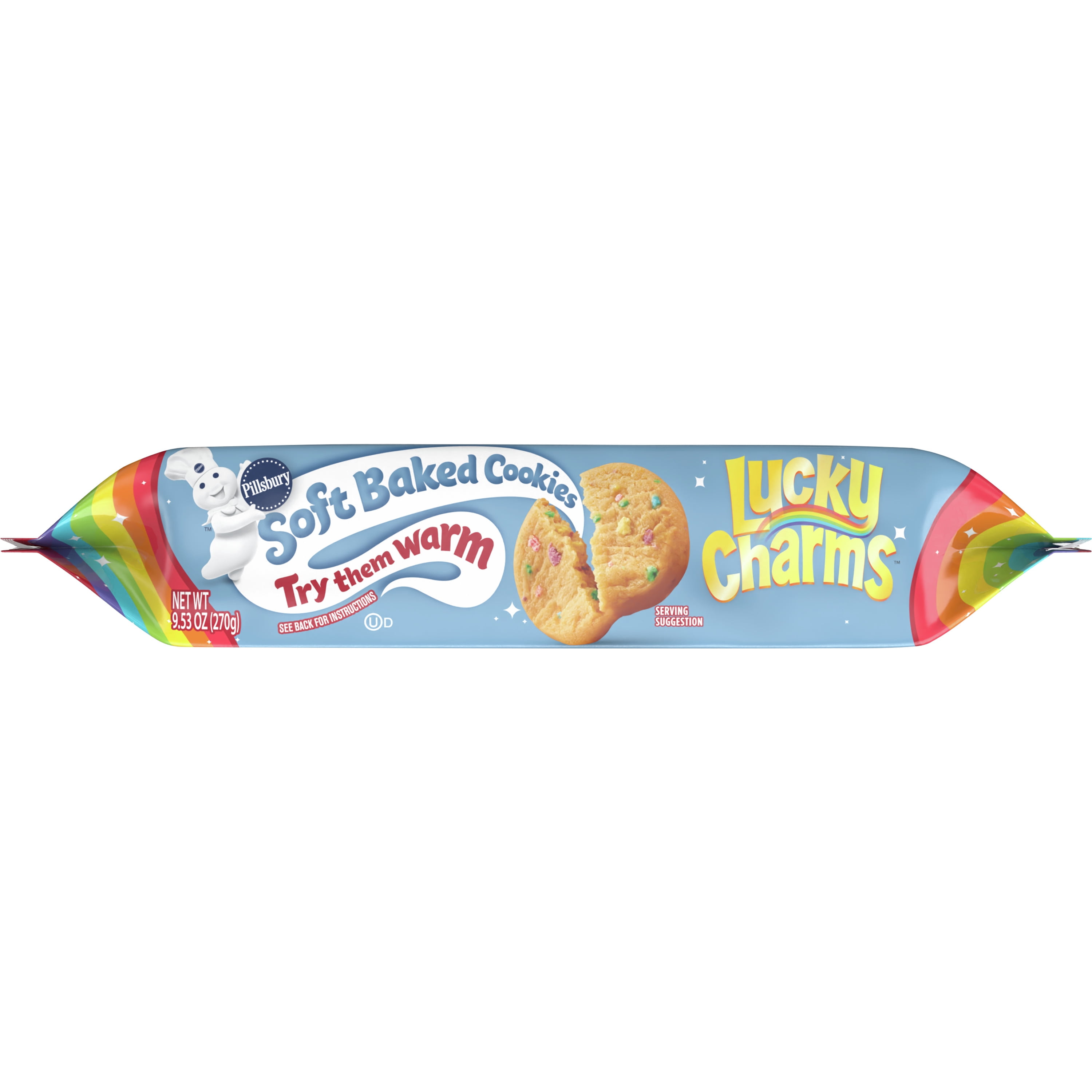 (4 pack) Pillsbury Soft Baked Cookies, Lucky Charms, 9.53 oz, 18 Ct
