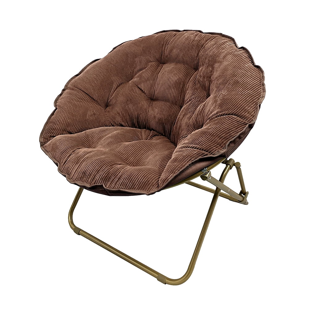 Mainstays Corduroy Saucer Chair for Kids and Teens with Gold Legs, Brown Bag