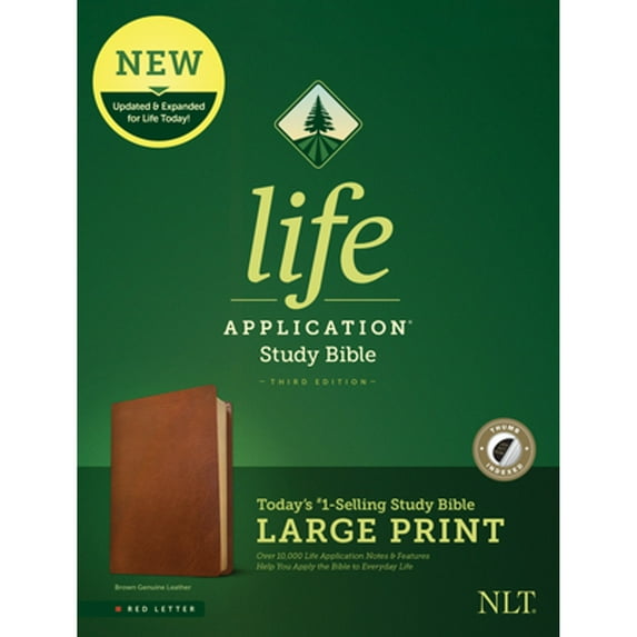 Pre-Owned NLT Life Application Study Bible, Third Edition, Large Print (Red Letter, Genuine Leather, Brown, (Hardcover) by New Living Translation, Tyndale (Creator)
