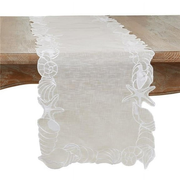 Saro Lifestyle Embroidered Seashells Table Runner