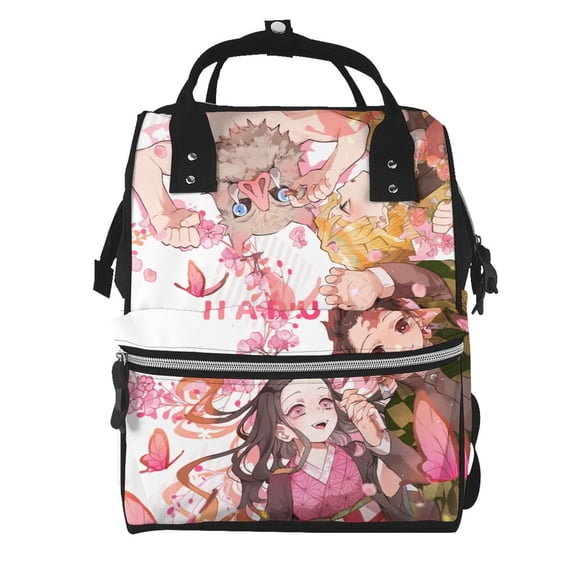 Unisex Anime Demon Slayer Backpack Tanjiro Adjustable Multi-functional Lightweight Large Capacity Leisure Bag