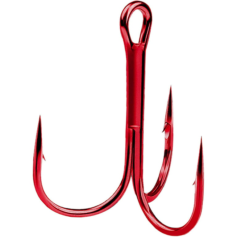 Fishing Red Treble Hooks,100pcs Sharp Round Bend Barbed Treble Hook  High-Carbon Steel Hooks for Bass Trout Saltwater Freshwater Size 8#