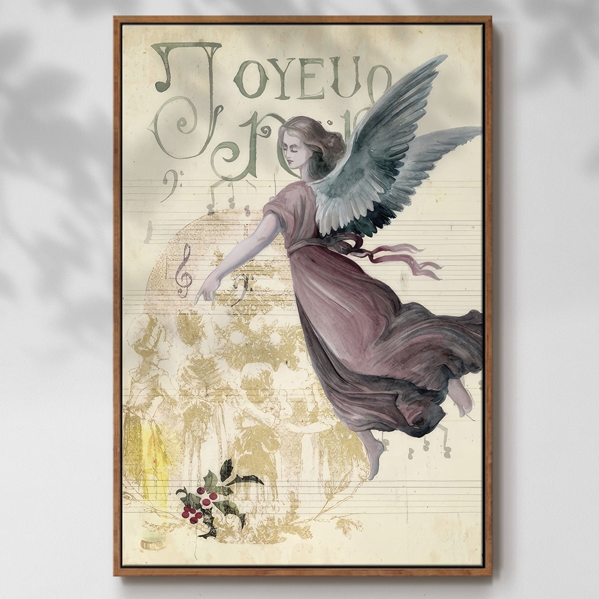 Christmas Greetings Collection B - Framed Gallery Wrapped Holiday Canvas - 27 x 41 - Rosewood Frame