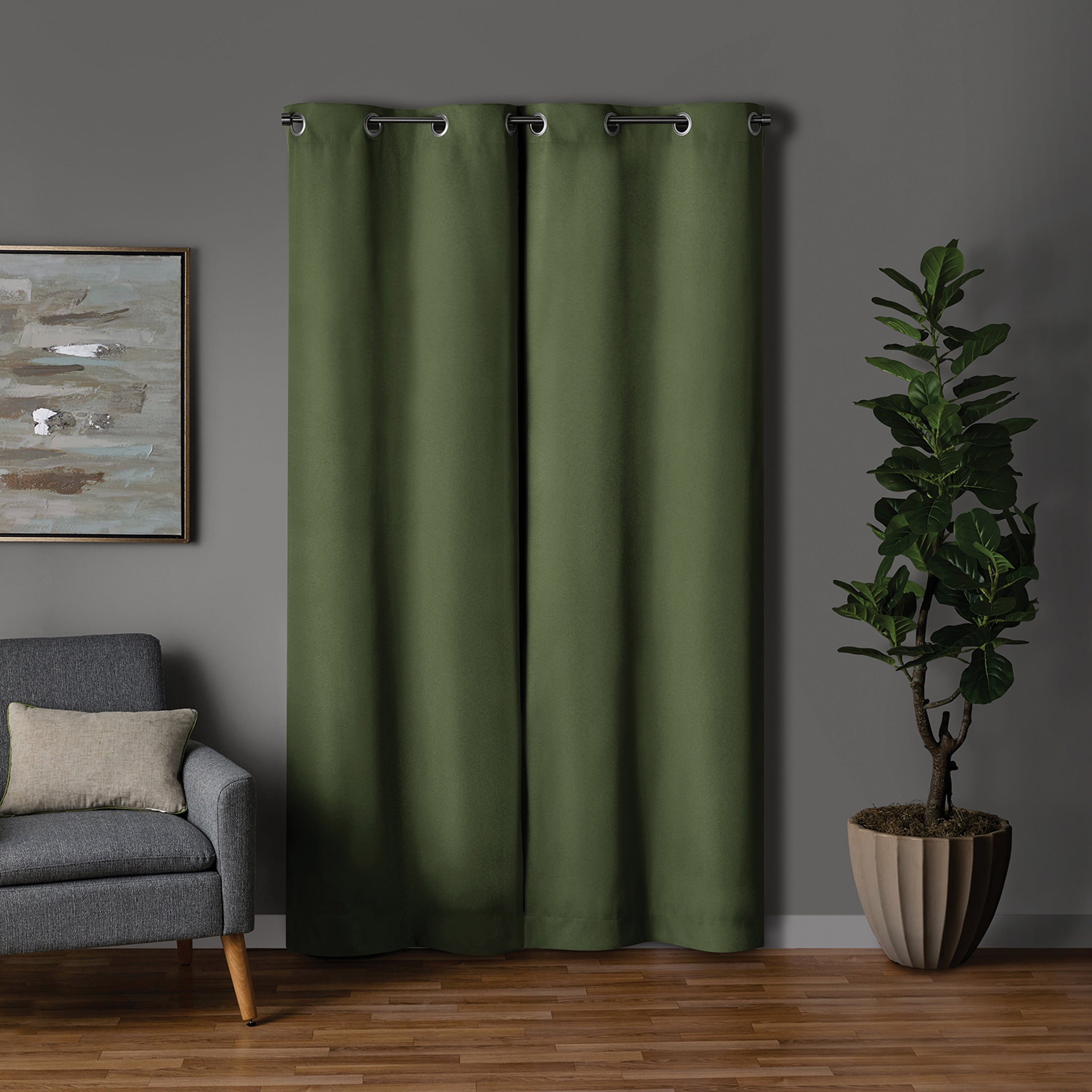 Mainstays Green Solid Blackout Grommet Curtain Panel Pair, Set of 2, 30" W x 84" L