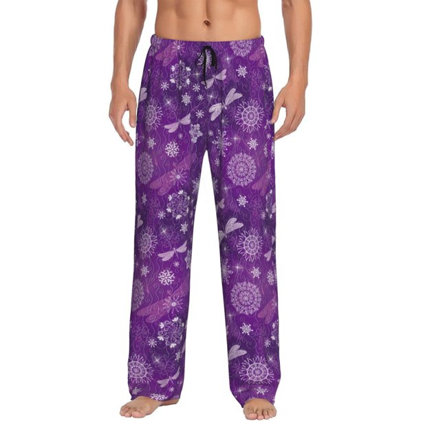 Fotbe Purple Snowflakes Pantalones de Pijama para Hombre, Pantalones de Dormir, Pantalones de Casa con Cintura Ajustable y Bolsillos-Medium