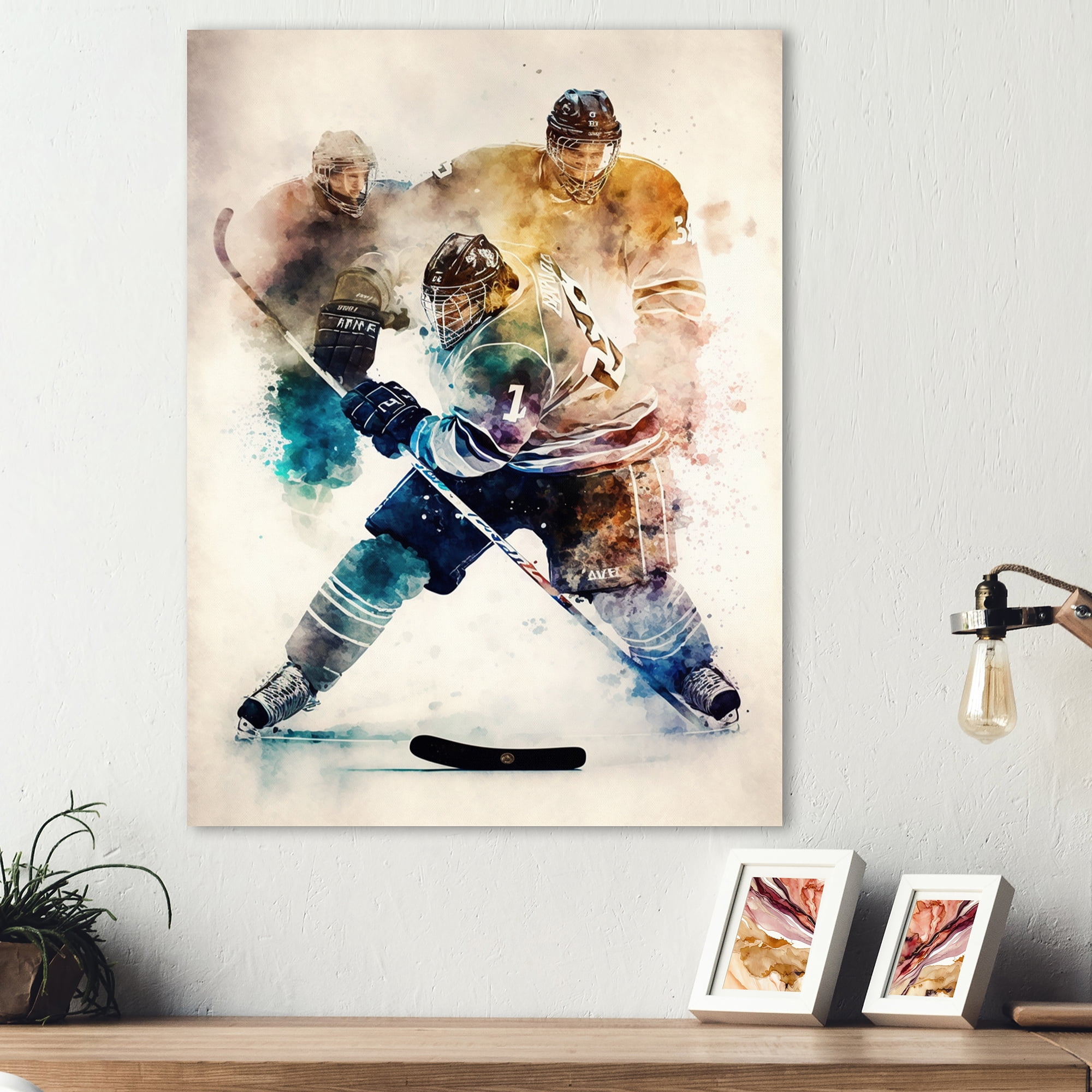 Designart Three Hockey Players During Game II Canvas Wall Art