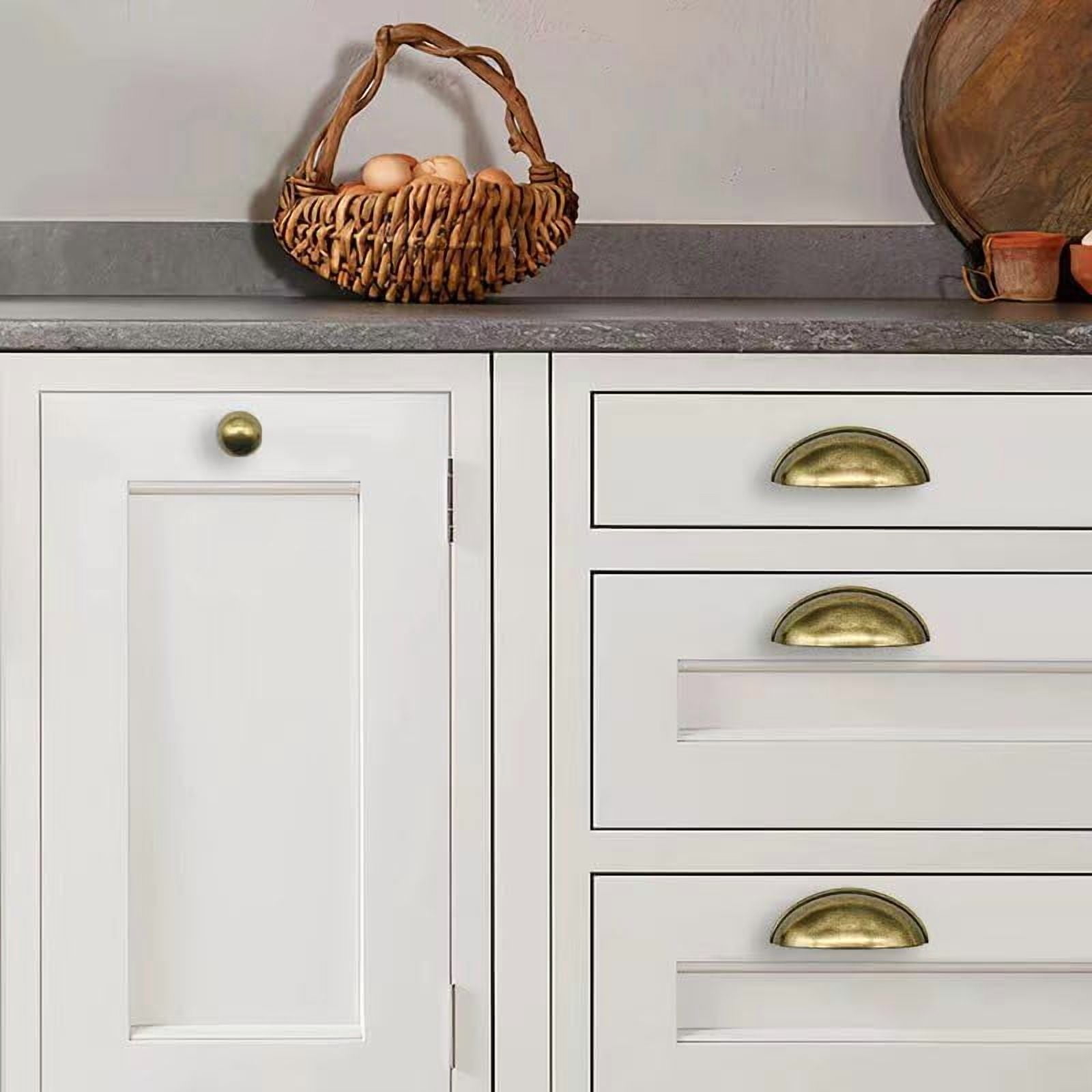 10 Pack 3" Burnished Brass Cabinet Cup Pulls Antique Drawer Pulls Vintage Kitchen Hardware Cabinet Handles Drawer Handles Knobs 3 inch Hole Center