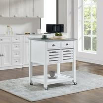 Kitchen Storage Cabinet, Kitchen Island Cart, Wooden Kitchen Cart with Drawers and Ventilated Bins, Gray White Finish, 30 Inch Spacious Countertop, Multi-Purpose Kitchen Storage Organizer