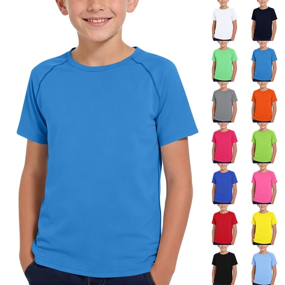 HAOTAGS Athletic Shirts for Boys(3-12) Casual Short Sleeve Quick-Dry Breathable Sport T-shirts Round Neck Lightweight & Comfortable Tee for Kids Blue Size 5-6Years