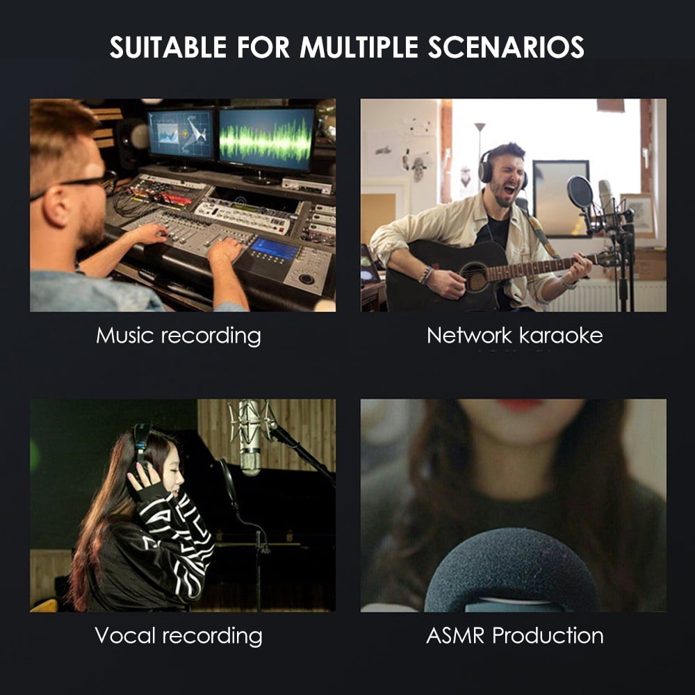 Professional Audio Interface Sound Card for Recording - 16bit/48kHz Mini USB, 2-In & 2-Out, with 48V Phantom Power and USB-B Cable, Ideal Studio Equipment for Music Recording