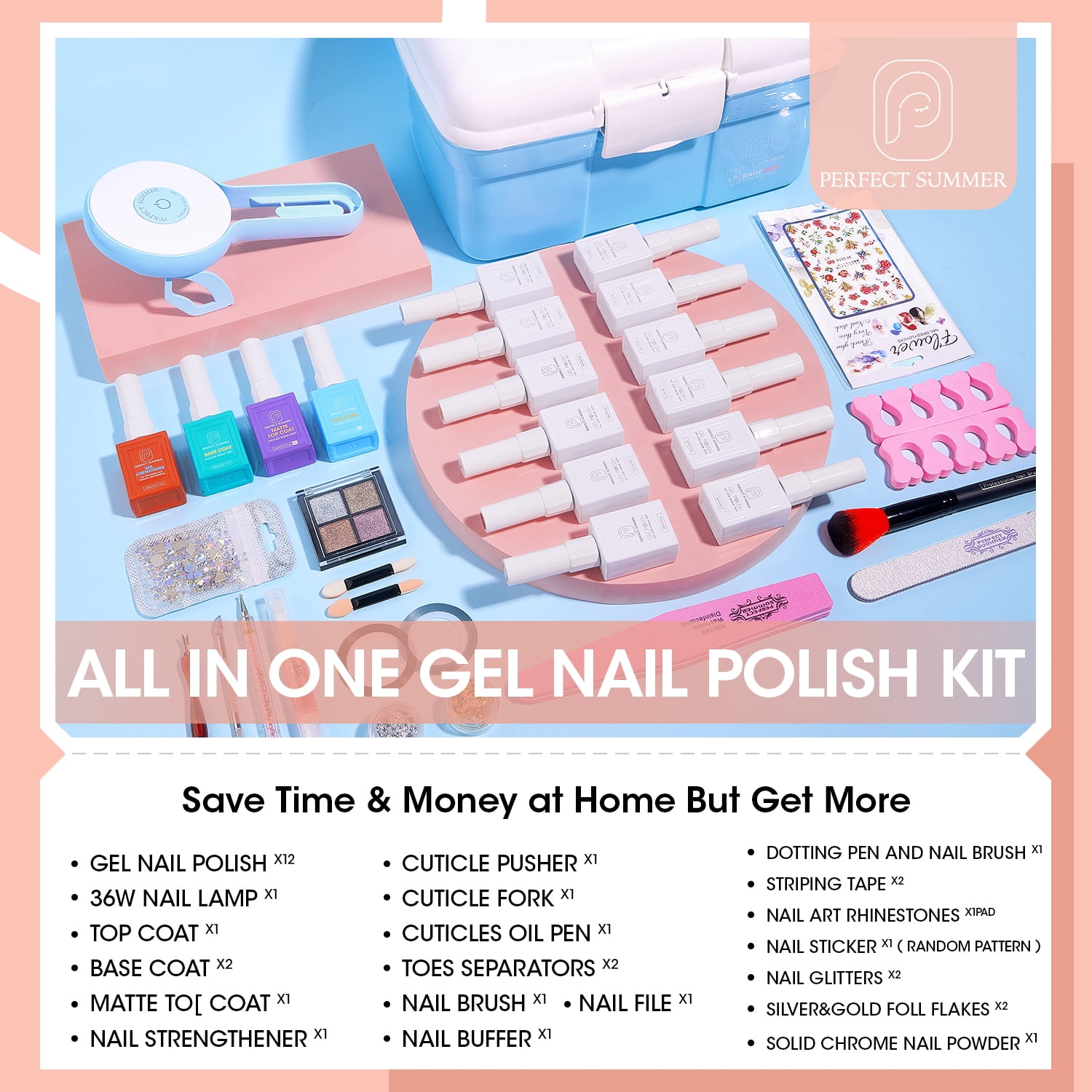 Perfect Summer Gel Nail Polish Starter Kit with 36W UV Light, 12 Colors Nude Grey Pink Brown Gel Polish with Top and Base Coat, Soak Off Gel Polish Kit with UV Nail Lamp, UV Nail Gel Gift for Women