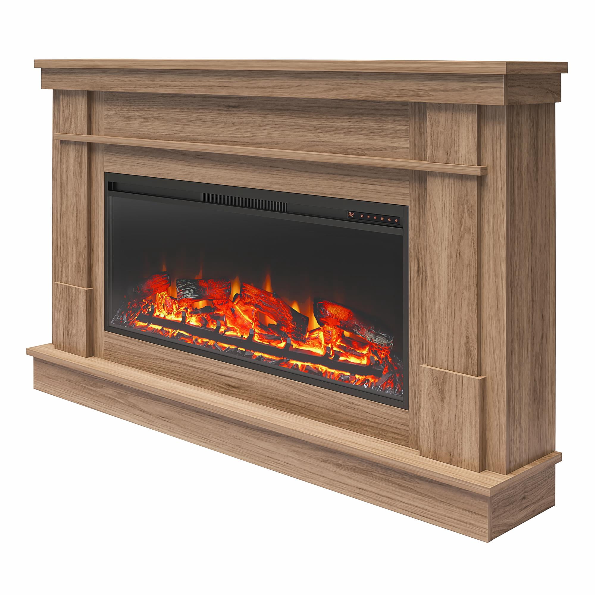 Elmcroft Wide Mantel with Linear Electric Fireplace, Walnut