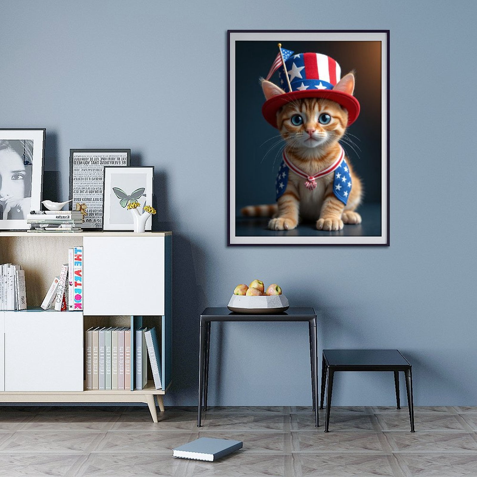 Diamond Art Kit for Adults, Patriotic Kitten Festive Outfit Diamond Painting for Adults Beginners, 5D DIY Diamond Art Painting Kits, Colorful Diamond Painting Craft for Home Decor 12x16
