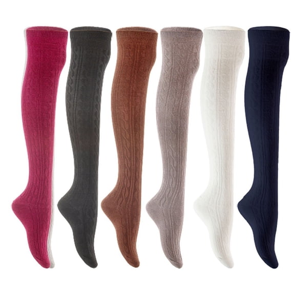 Lian LifeStyle Women's 6 Pair Adorable Comfortable Soft Thigh High Over Knee High Cotton Socks Size 6-9 L1024 Wine,Black,Coffee,Dark Grey,White,Navy