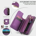 thumbnail image 4 of Wallet Case for Apple iPhone 12 Pro / iPhone 12 6.1", with Crossbody Shoulder Strap & Hand Wrist Cards Holder Zipper Pocket Stand Feature Protective Shockpoof Case for iPhone 12 Pro / 12, Darkpurple, 4 of 7